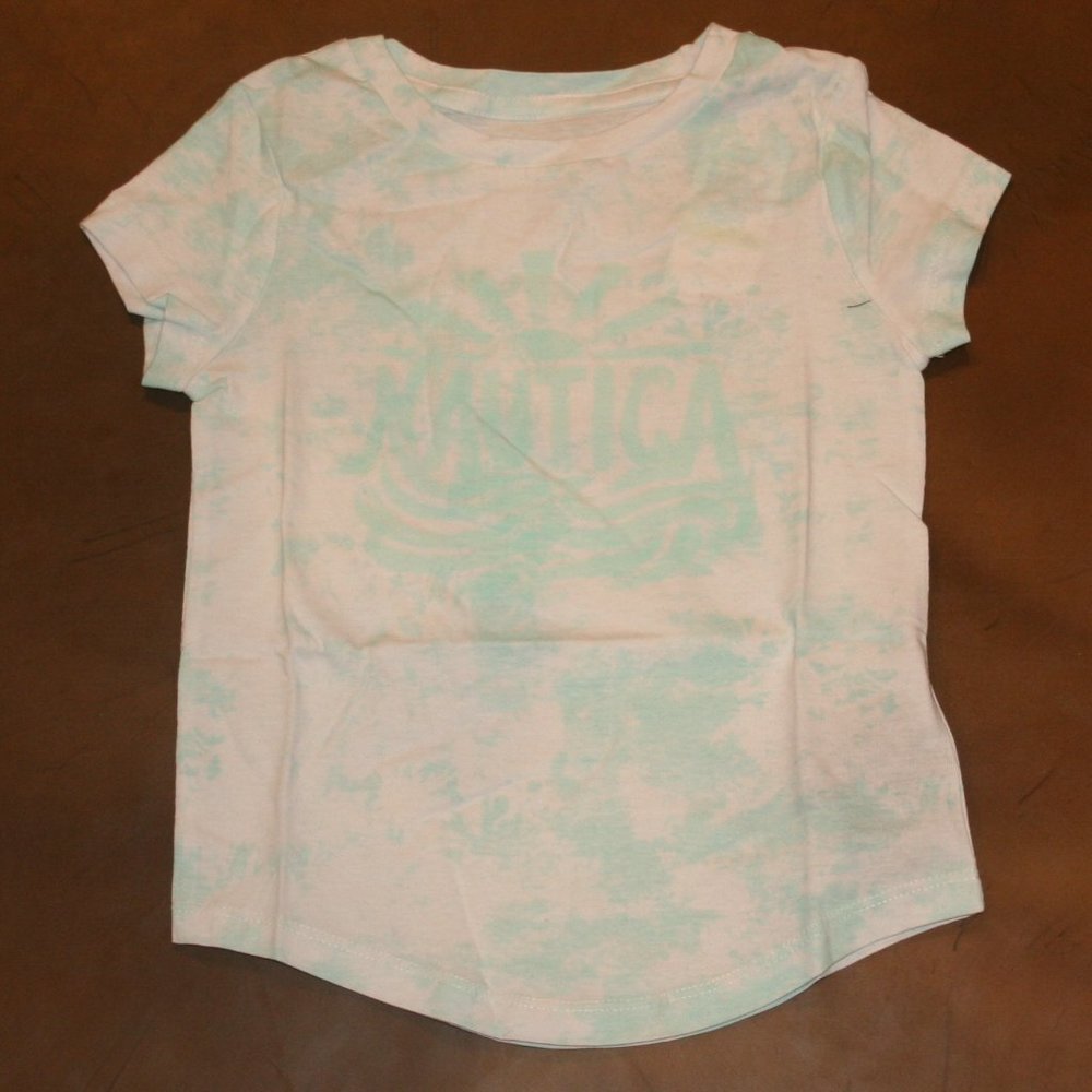 NAUTICA Sunshine 4T Teal Blue White Girls T-Shirt Tee Tie Dye NEW